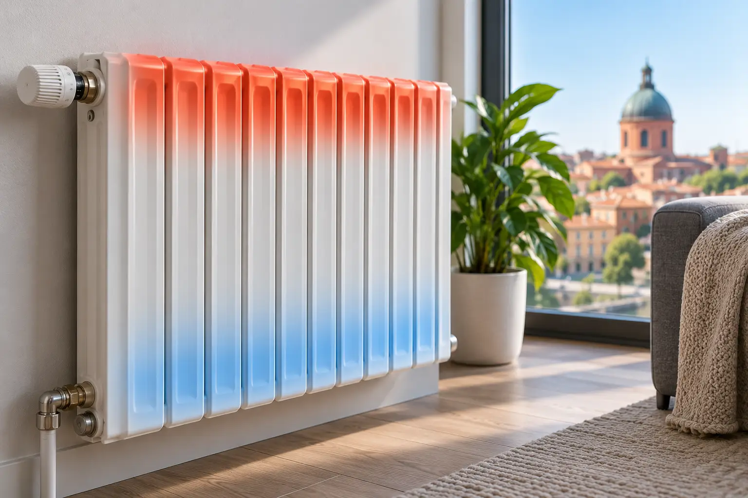 Photo d'un radiateur chaud en haut et froid en bas à Toulouse